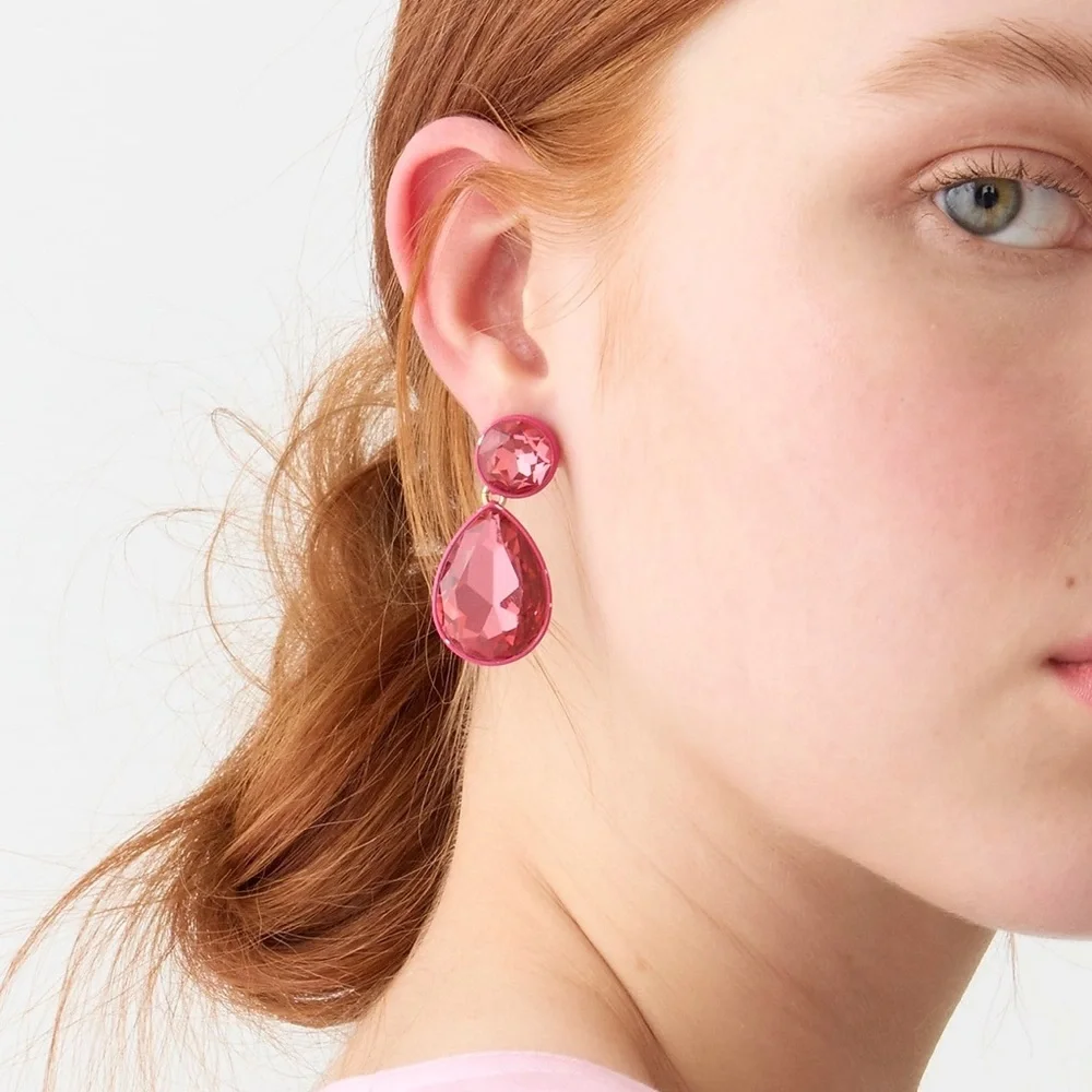 J. Crew Pink-Red Faceted Teardrop Drop Earrings - Picture 4 of 4